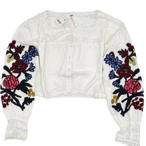 Free People Meadows Embroidered Crop Blouse Size Small